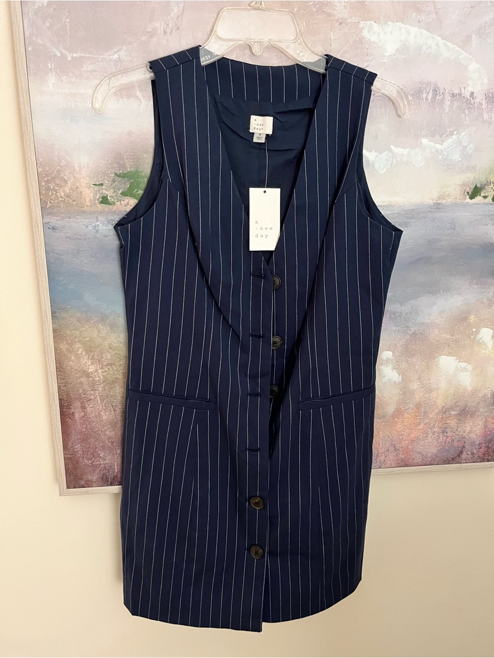 a new day Navy Pinstripe Button-Front Midi Dress
